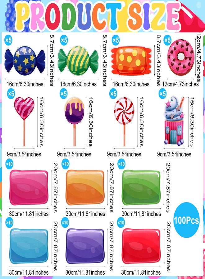 Furbeko 100Pcs Colorful PVC Floor Stickers Candy Themed Party Decoration Candyland Floor Decals Runway Rug Hallway Runner Rug Princess Candy Land Trunk or Treat Car Decoration (100) - Image 2